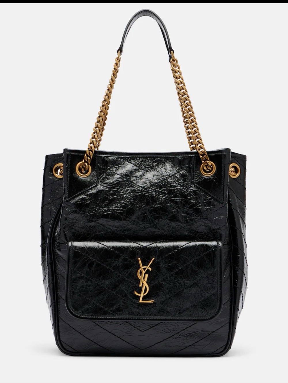 NWOT Saint Laurent Niki Large Tote Black Crinkled Leather Gold YSL - Picture 2 of 10
